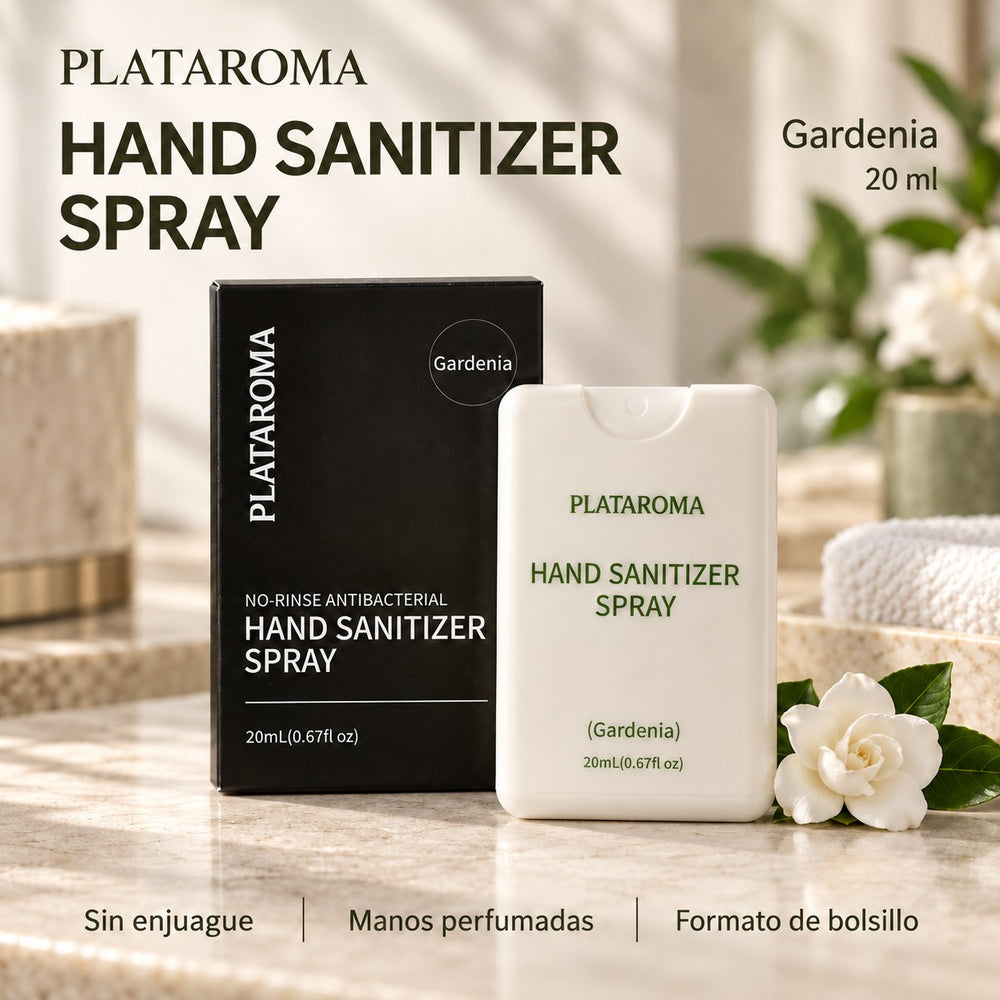 PLATAROMA Gardenia Hand Sanitizer Spray 20ml – Pocket-Sized No-Rinse Hand Sanitizer