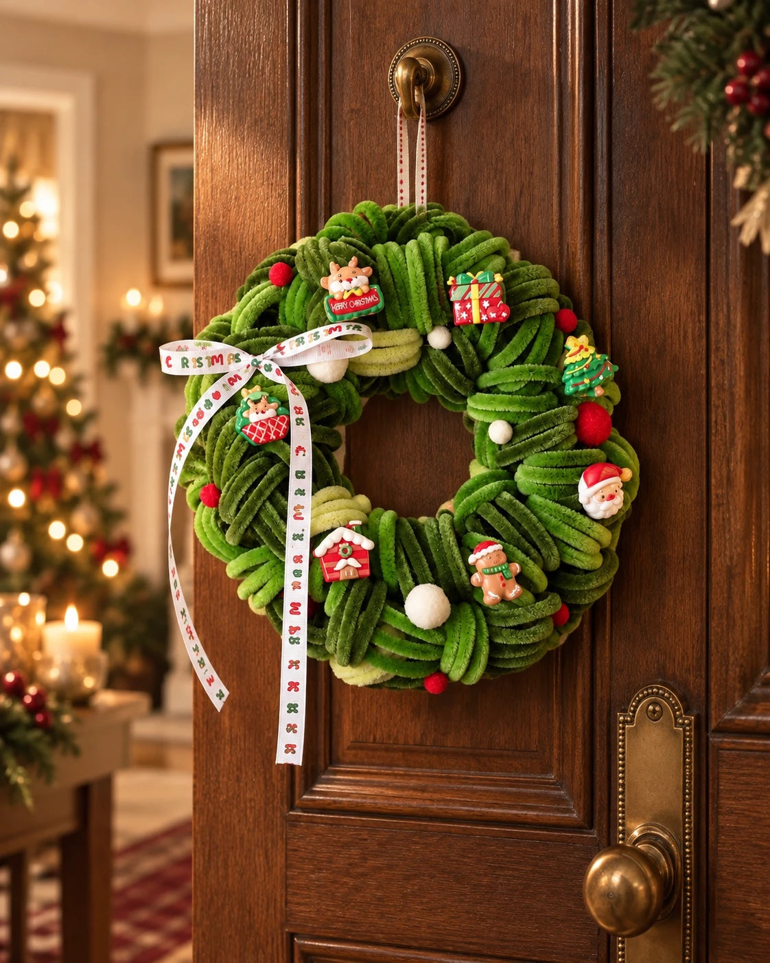 Handmade Pipe Cleaner Christmas Wreath with Charms