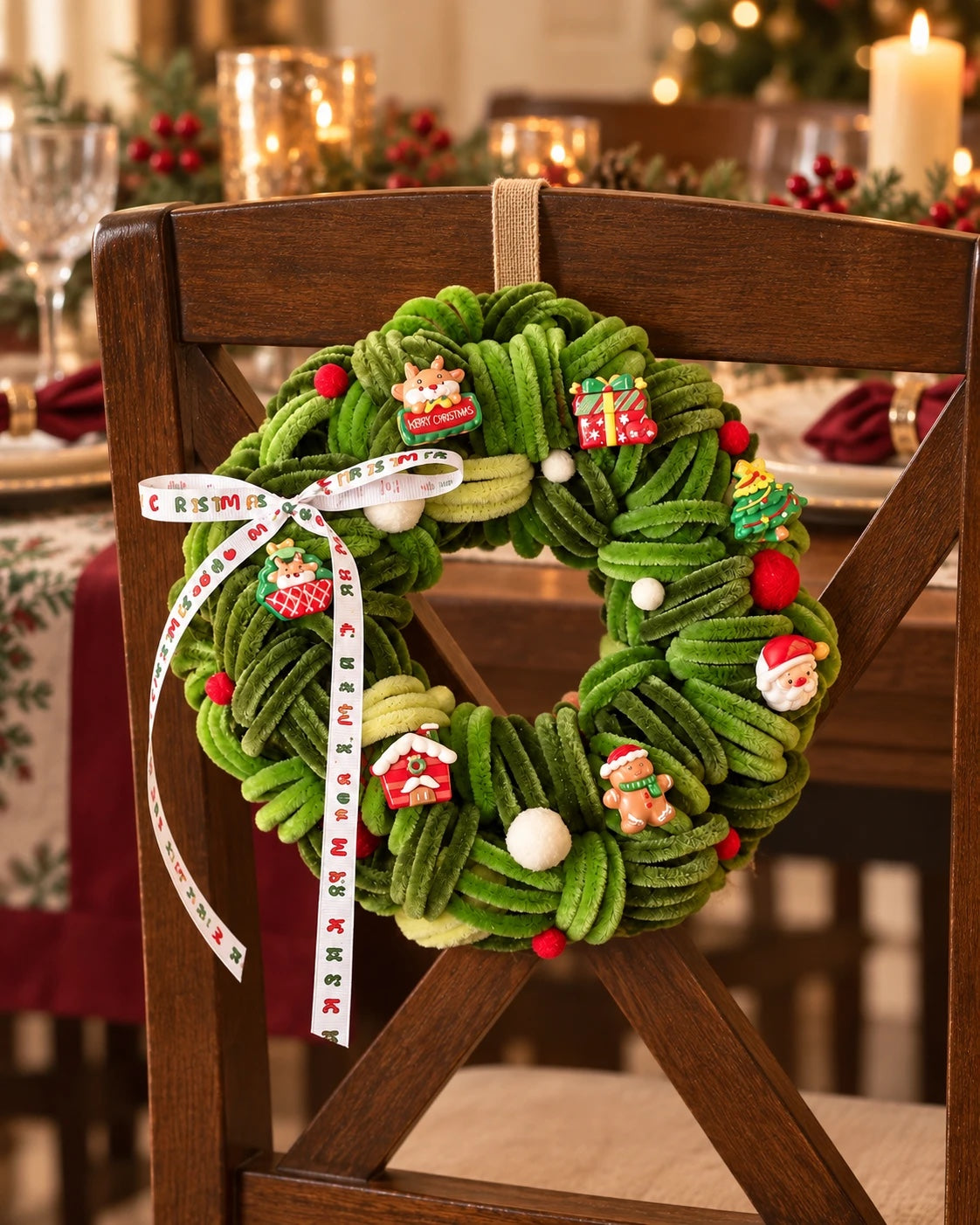 Handmade Pipe Cleaner Christmas Wreath with Charms