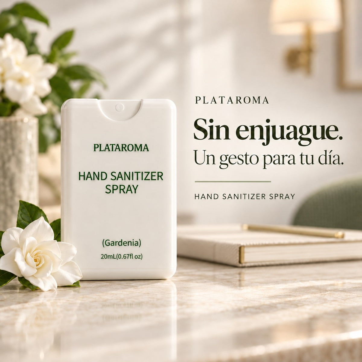 PLATAROMA Gardenia Hand Sanitizer Spray 20ml – Pocket-Sized No-Rinse Hand Sanitizer