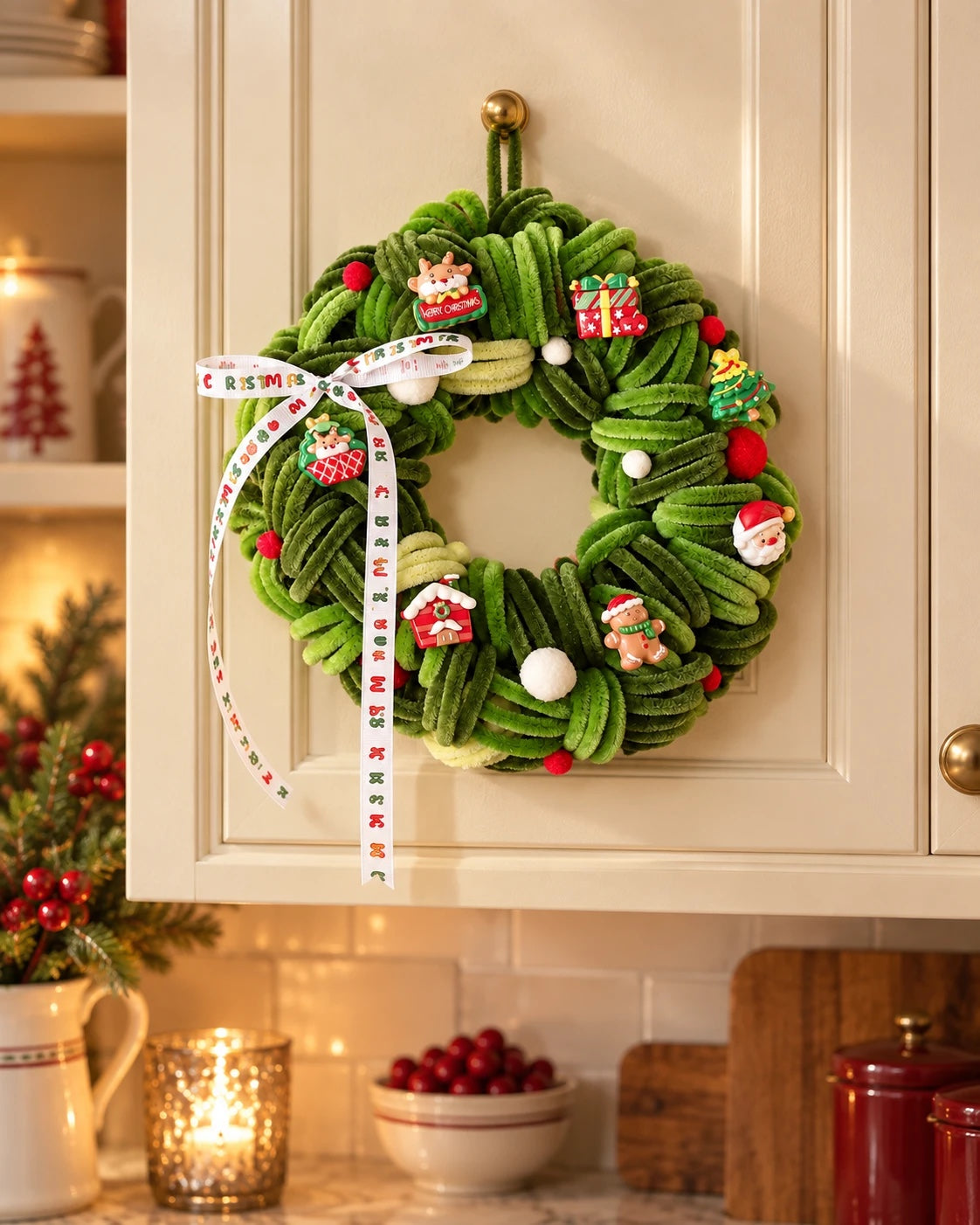 Handmade Pipe Cleaner Christmas Wreath with Charms