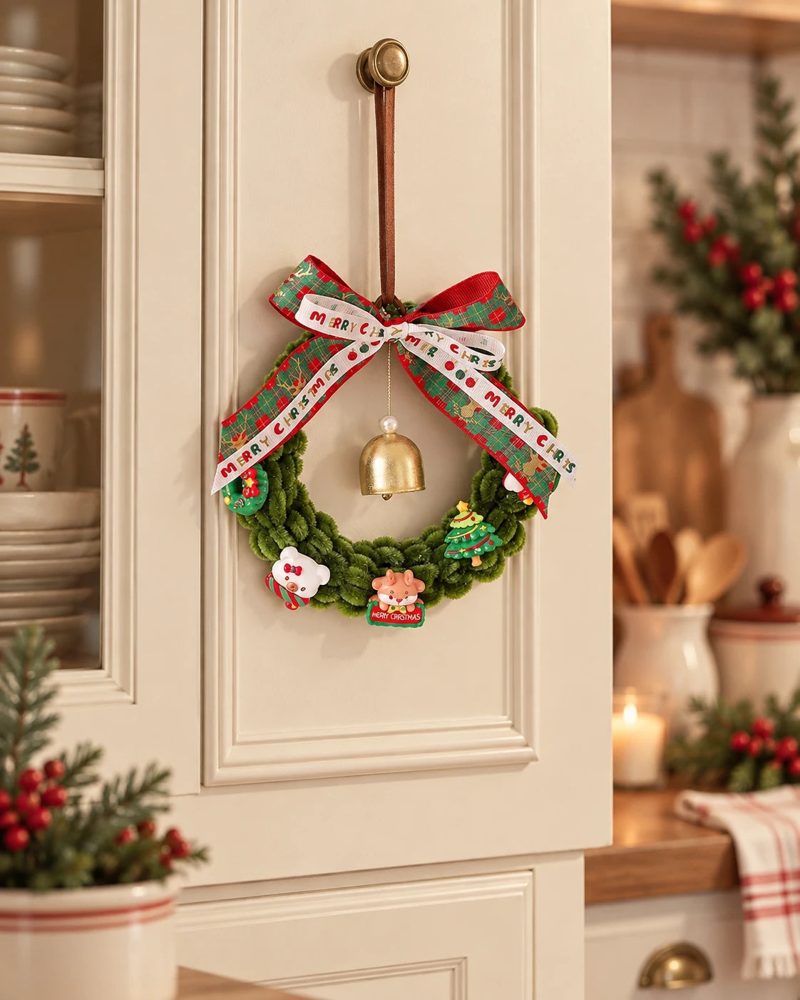 Handmade Pipe Cleaner Christmas Wreath with Charms
