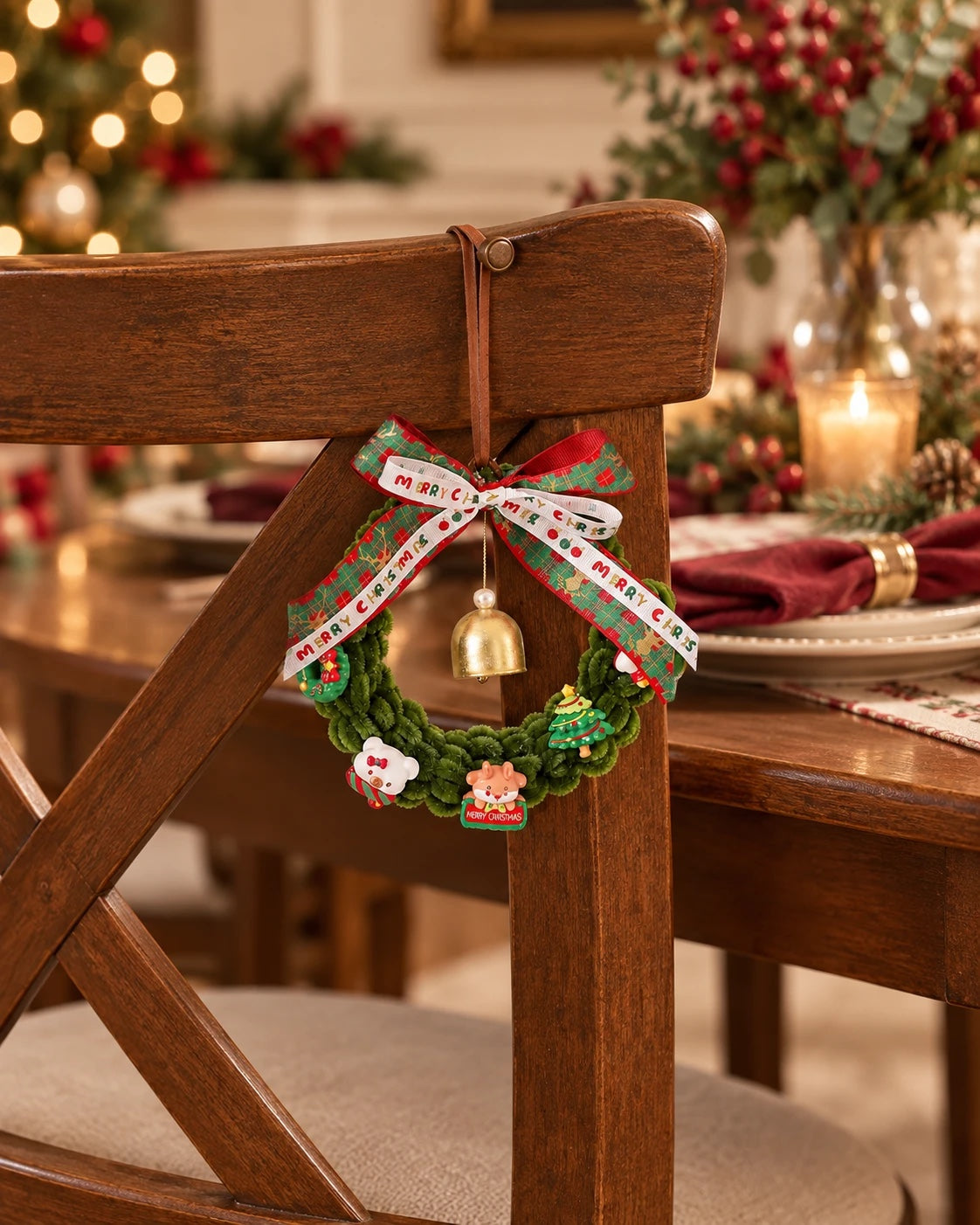 Handmade Pipe Cleaner Christmas Wreath with Charms