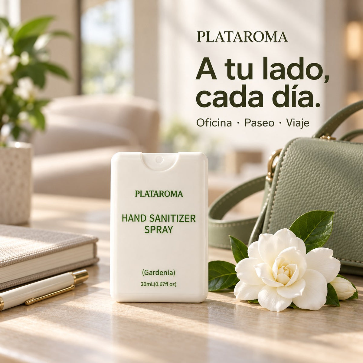 PLATAROMA Gardenia Hand Sanitizer Spray 20ml – Pocket-Sized No-Rinse Hand Sanitizer