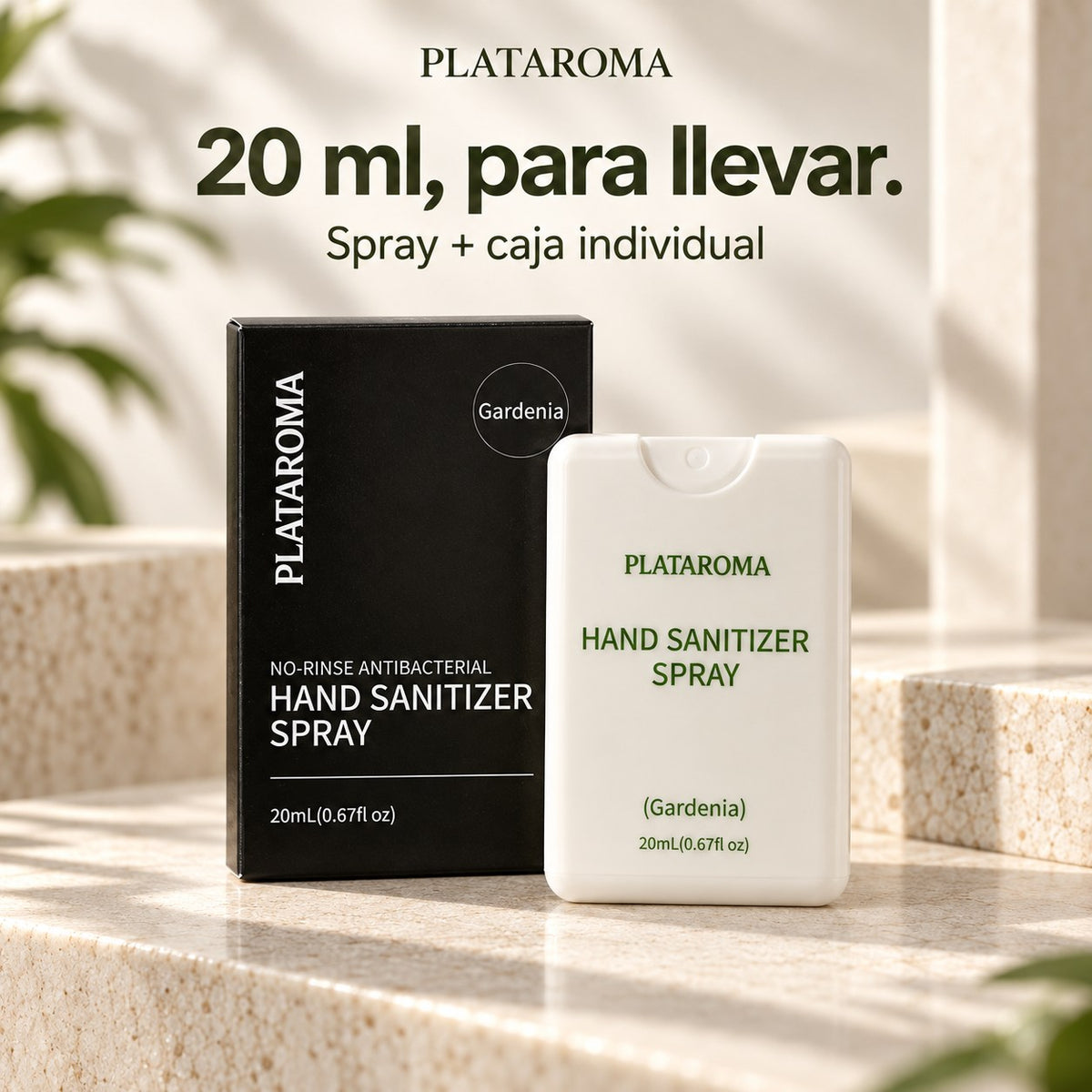 PLATAROMA Gardenia Hand Sanitizer Spray 20ml – Pocket-Sized No-Rinse Hand Sanitizer
