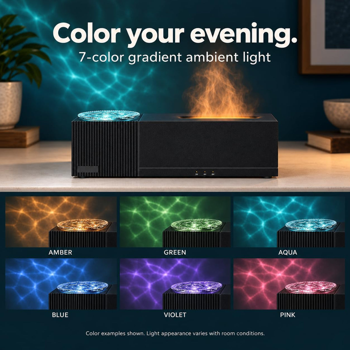 Water Ripple Flame Mist Aroma Diffuser, 150ml Ultrasonic Humidifier with 7-Color Ambient Light, Remote & Timer
