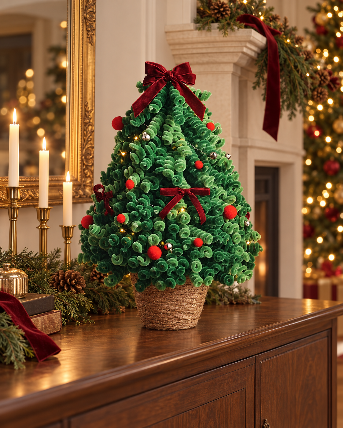 DIY Pipe Cleaner Christmas Tree Kit with Woven Basket and Lights