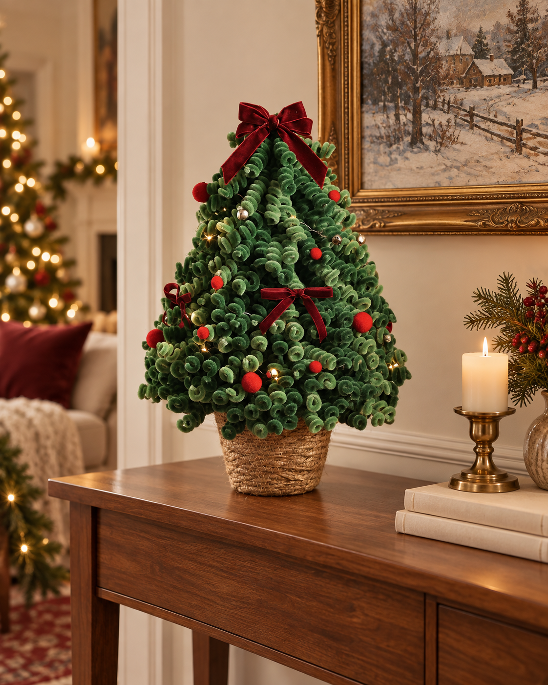 DIY Pipe Cleaner Christmas Tree Kit with Woven Basket and Lights