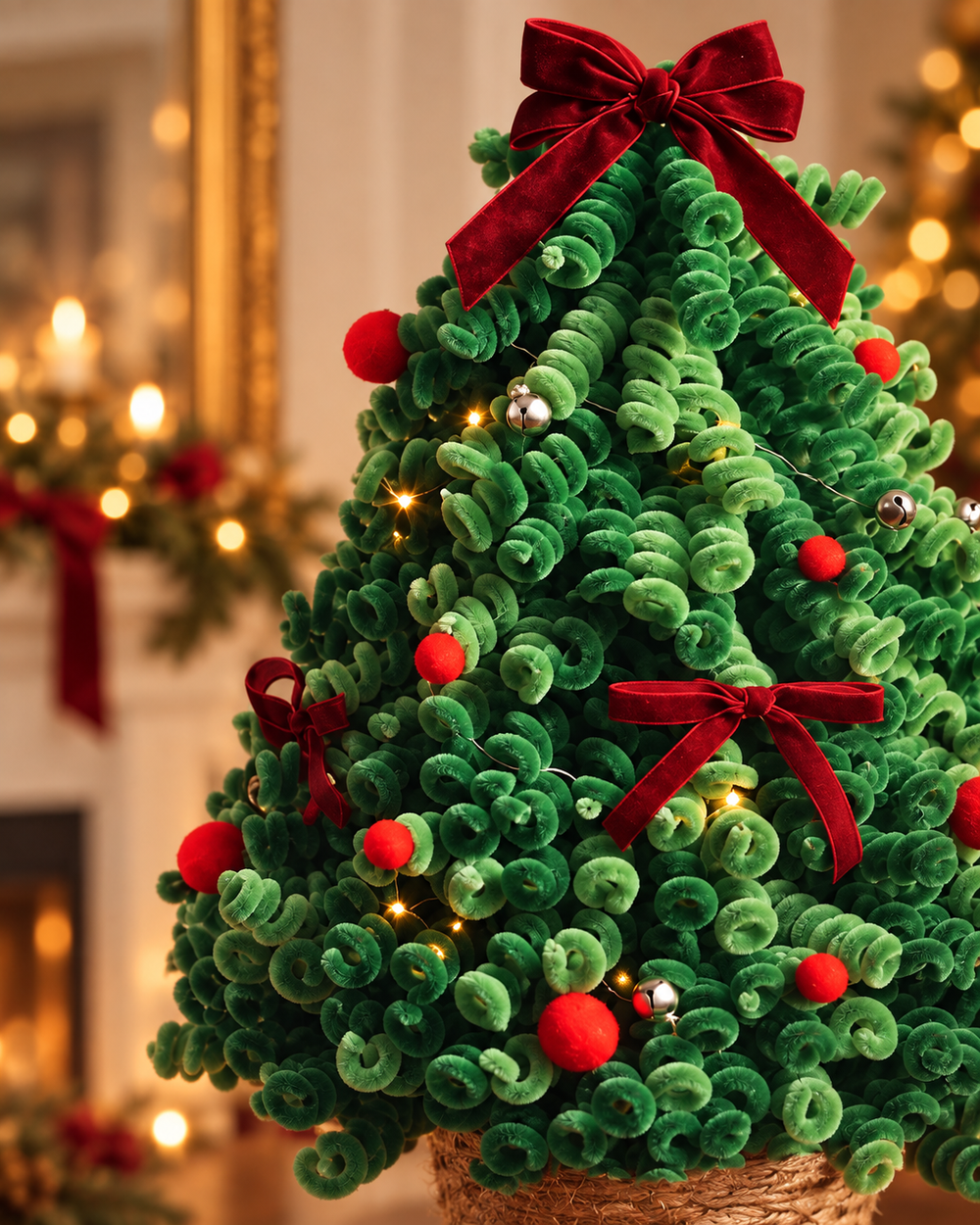 DIY Pipe Cleaner Christmas Tree Kit with Woven Basket and Lights